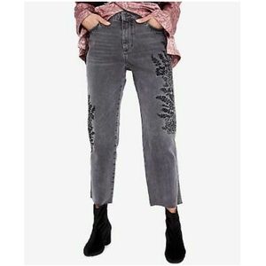 new || FP Embroidered Cropped Girlfriend Jeans